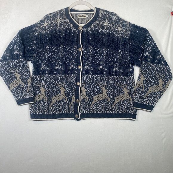 Vintage Winona Fair Isle Cardigan Sweater Cotton Blend Size L - Picture 1 of 10